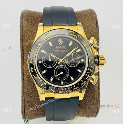 Swiss Clone Rolex Daytona Gold VRF 7750 Chrono Watch Oysterflex Rubber Strap